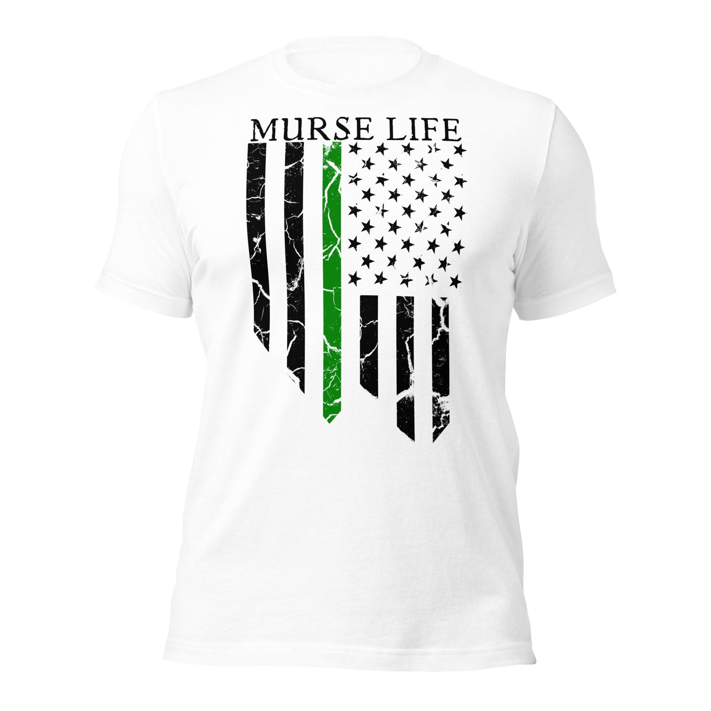 Distressed Flag Thin Green Line Tee (Front Only)