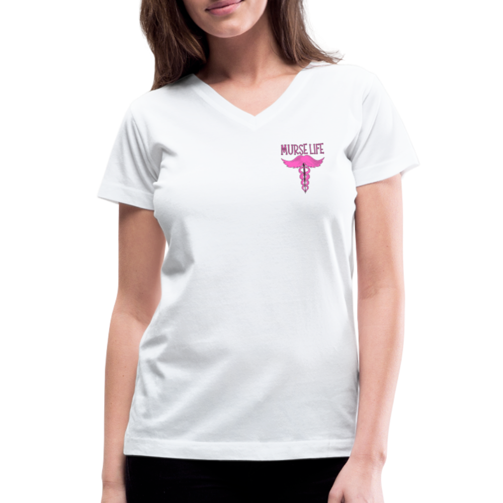 Ladies Murse Life Ribbon V-Neck - white
