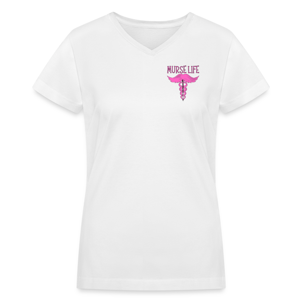 Ladies Murse Life Ribbon V-Neck - white