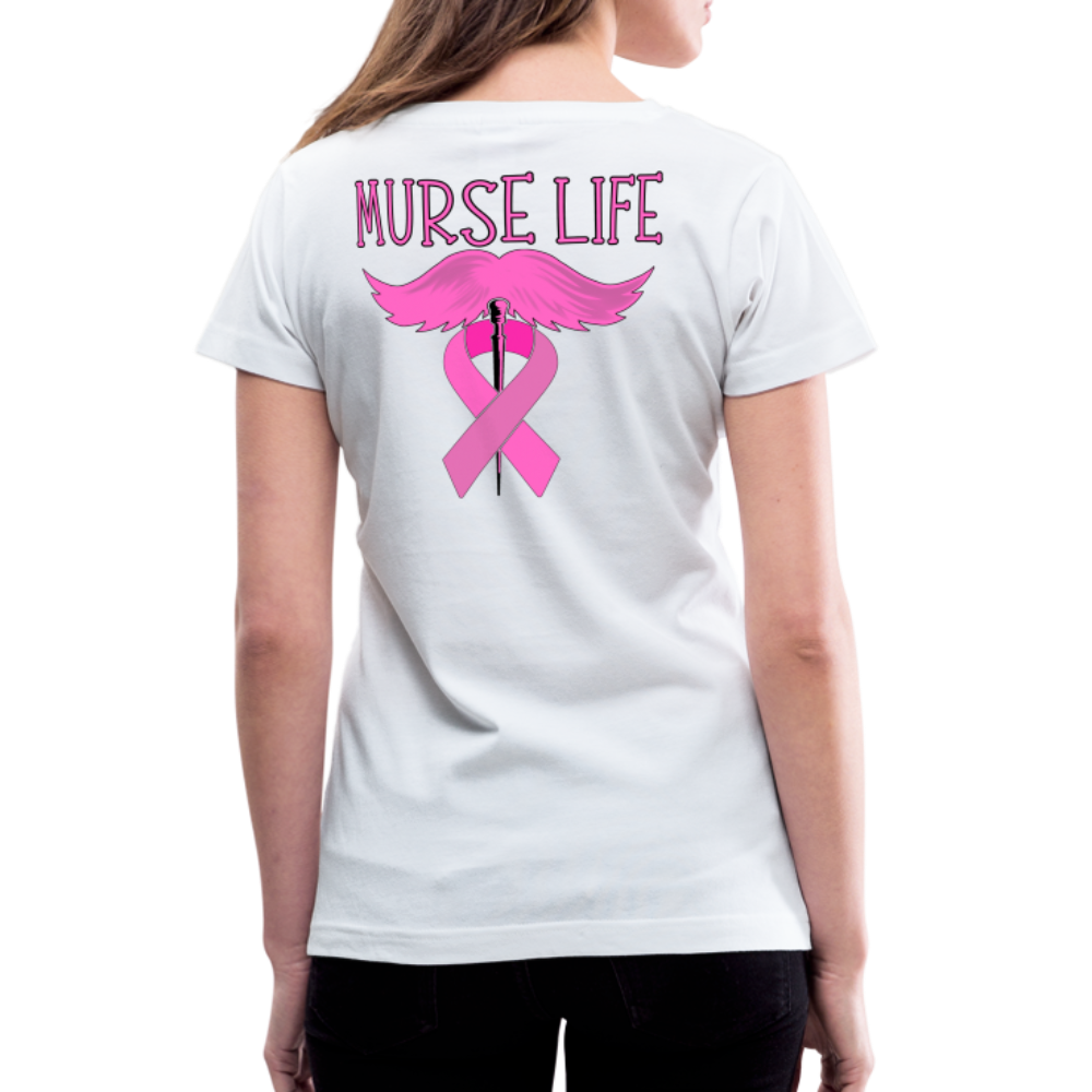 Ladies Murse Life Ribbon V-Neck - white