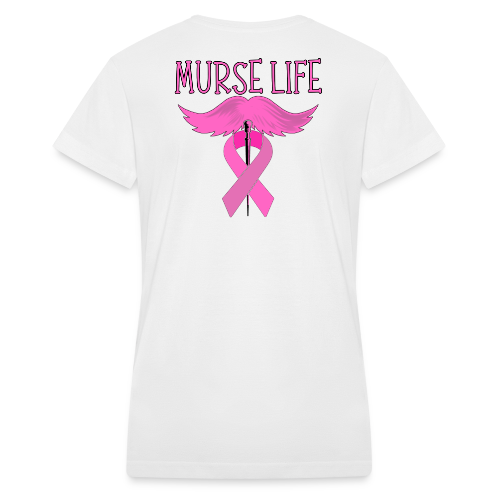 Ladies Murse Life Ribbon V-Neck - white