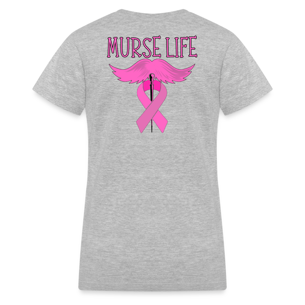Ladies Murse Life Ribbon V-Neck - gray