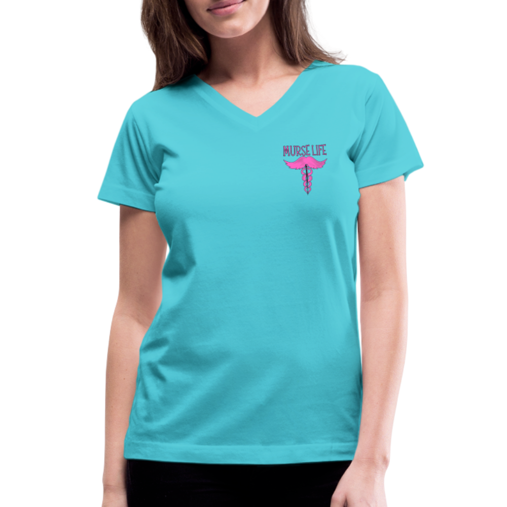Ladies Murse Life Ribbon V-Neck - aqua
