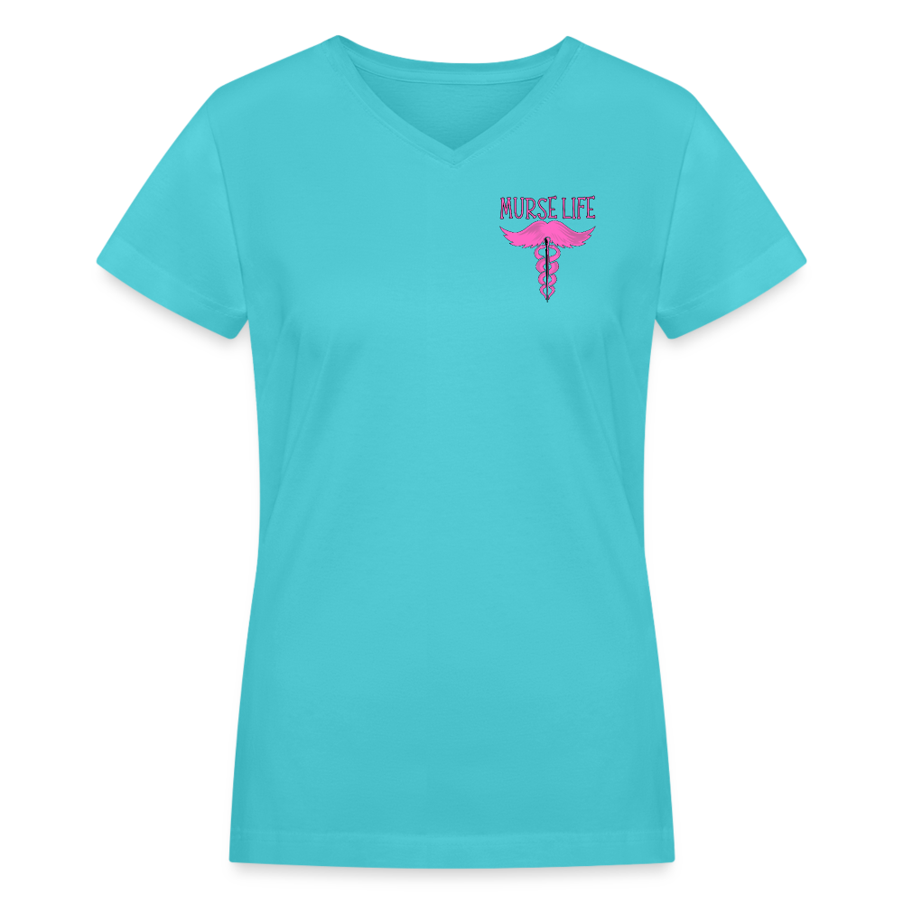 Ladies Murse Life Ribbon V-Neck - aqua