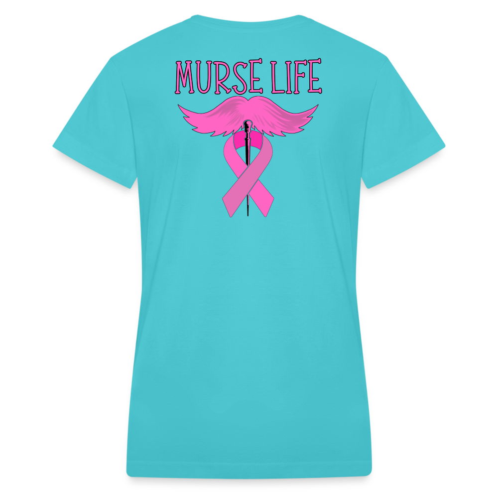 Ladies Murse Life Ribbon V-Neck - aqua
