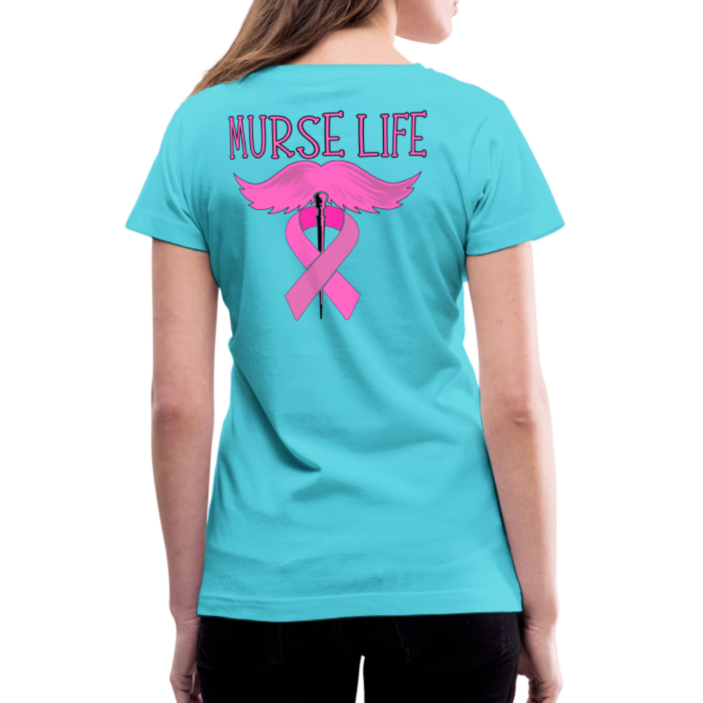 Ladies Murse Life Ribbon V-Neck - aqua