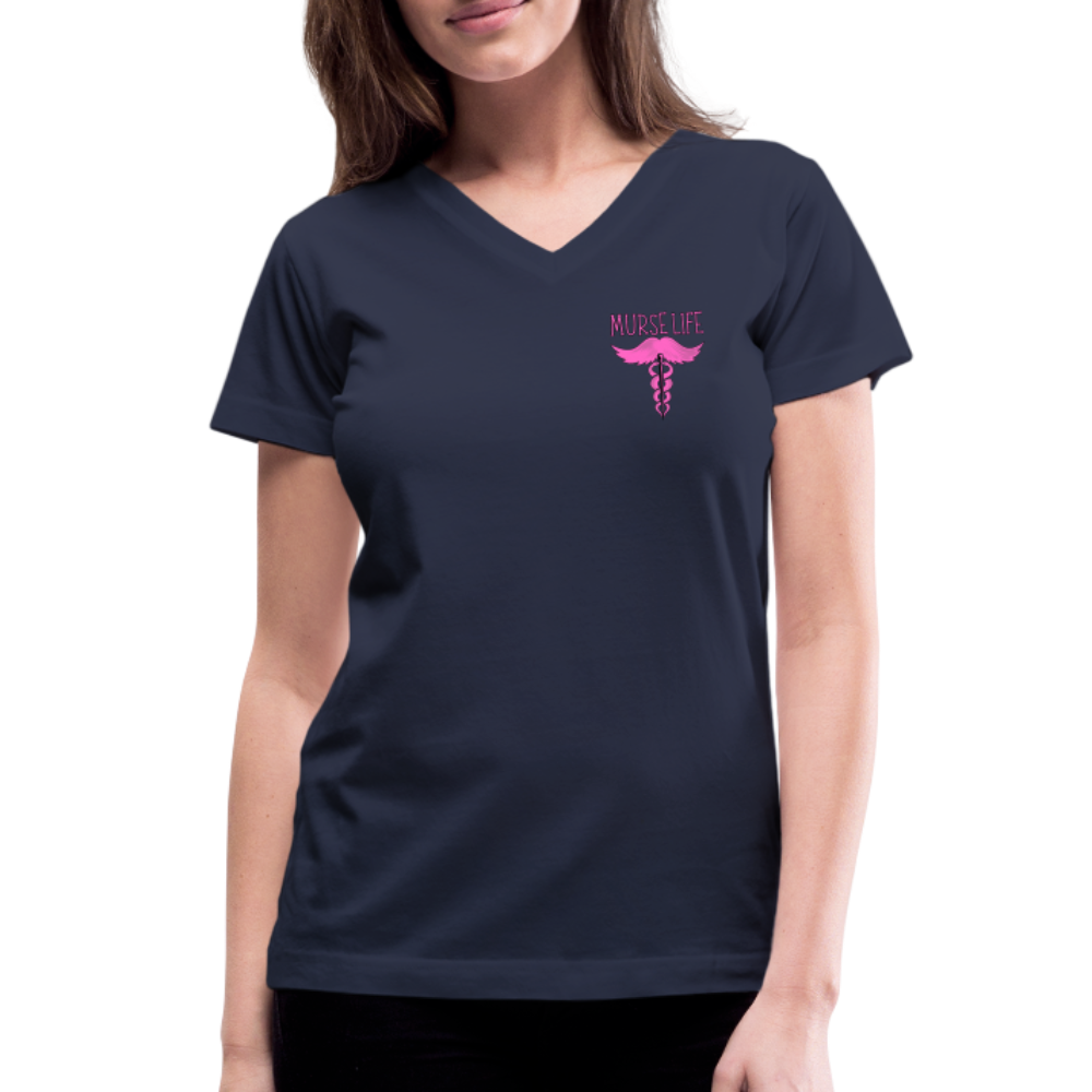 Ladies Murse Life Ribbon V-Neck - navy
