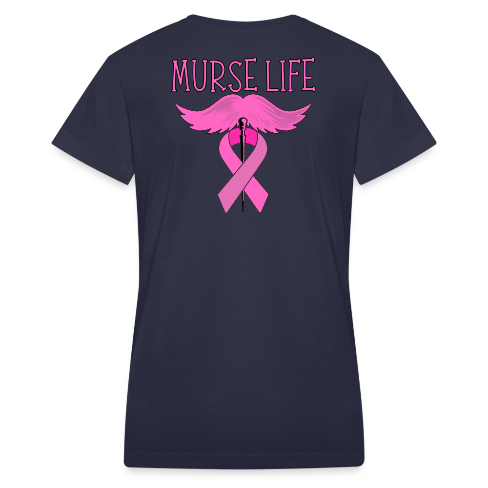 Ladies Murse Life Ribbon V-Neck - navy