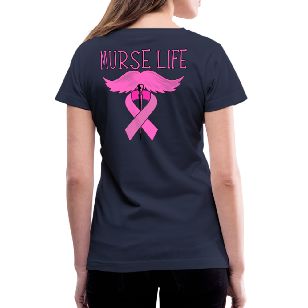 Ladies Murse Life Ribbon V-Neck - navy