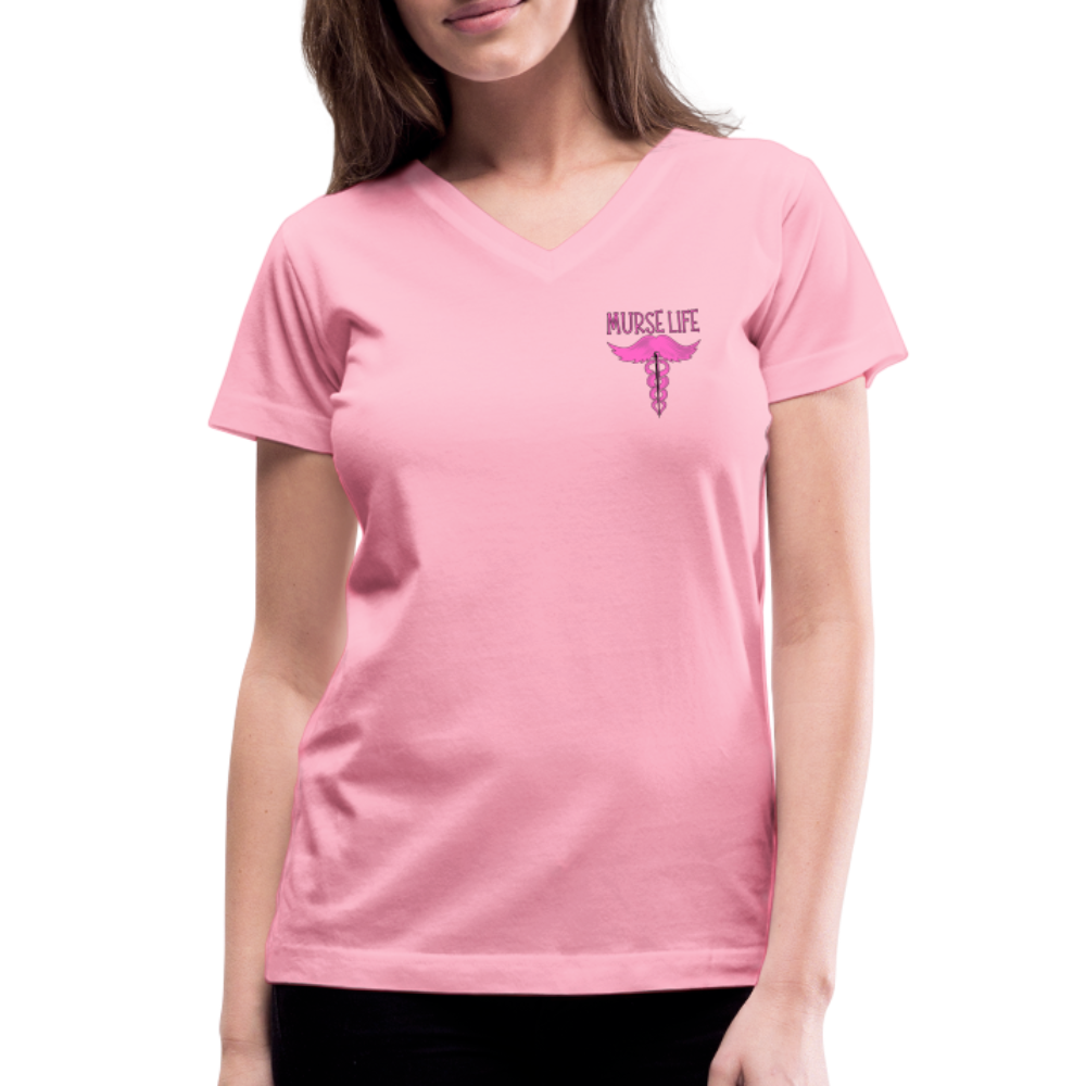 Ladies Murse Life Ribbon V-Neck - pink