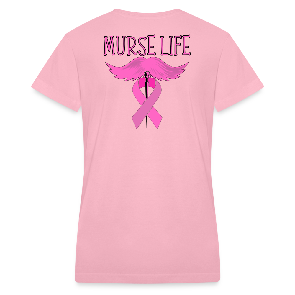 Ladies Murse Life Ribbon V-Neck - pink