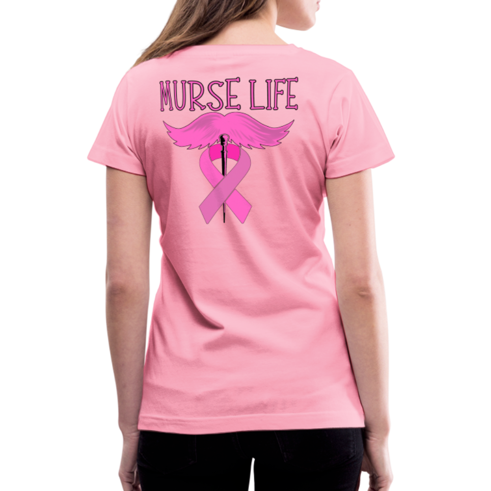 Ladies Murse Life Ribbon V-Neck - pink