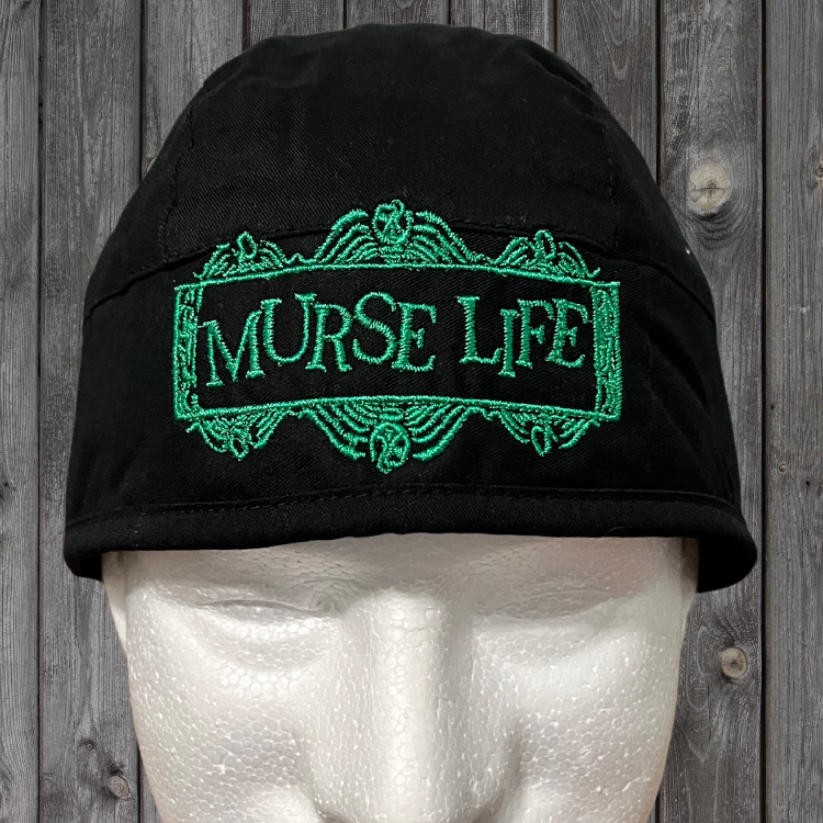 Beetlejuice-inspired Murse Life embroidered nurse scrub cap