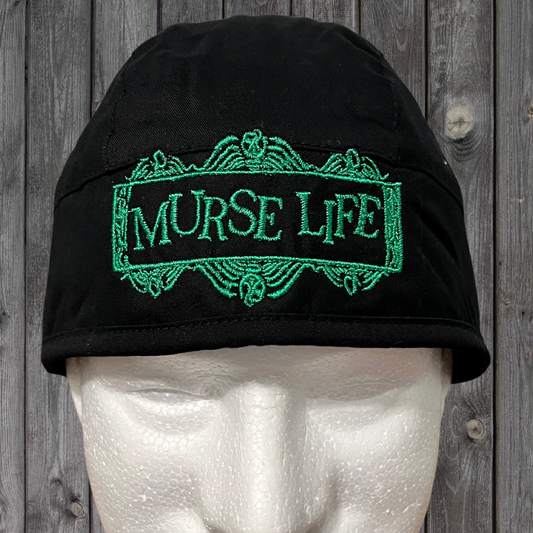 Beetlejuice-inspired Murse Life embroidered nurse scrub cap