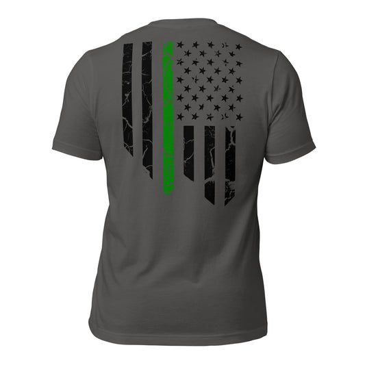 Distressed Flag Thin Green Line Tee