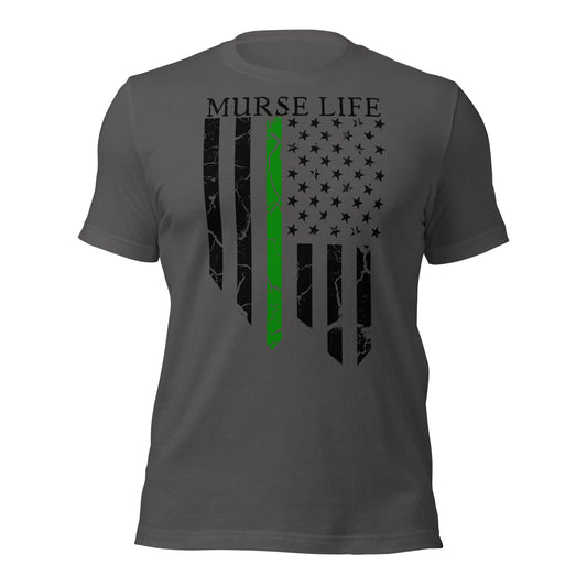 Distressed Flag Thin Green Line Tee (Front Only)