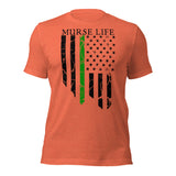 Distressed Flag Thin Green Line Tee (Front Only)