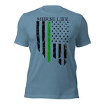 Distressed Flag Thin Green Line Tee (Front Only)