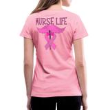 Ladies Murse Life Ribbon V-Neck - pink
