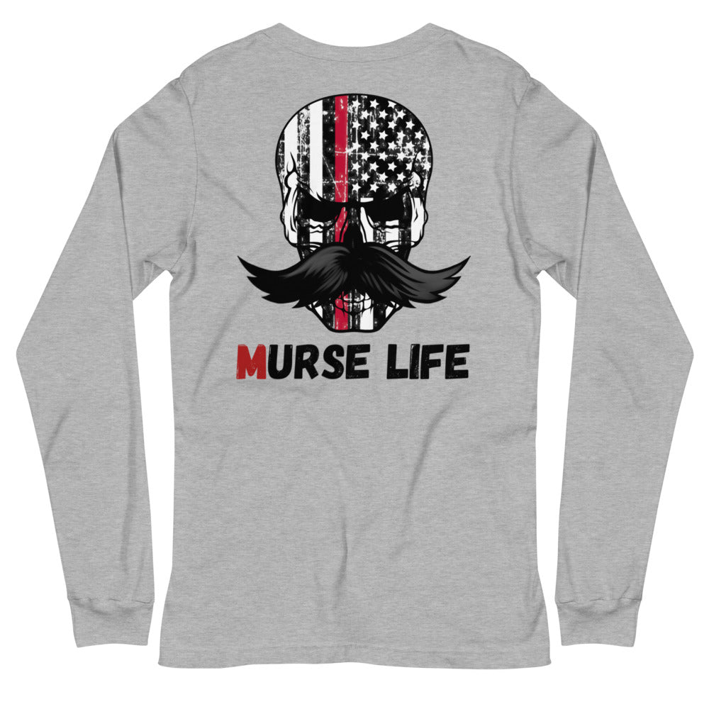 Thin Red Line Skully Long Sleeve Tee Murse Life male nurse, murse life, Shirt murse