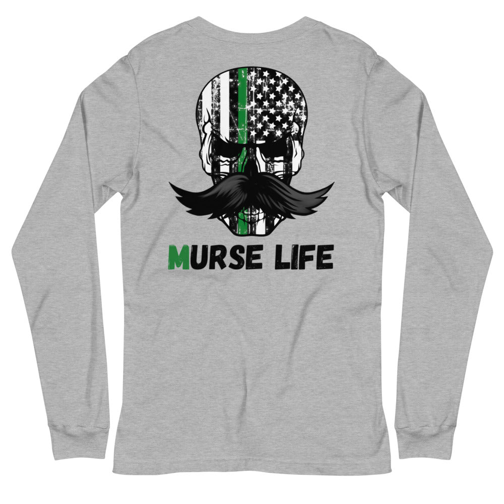 Thin Green Line Skully Long Sleeve Tee Murse Life male nurse, murse life, Shirt murse