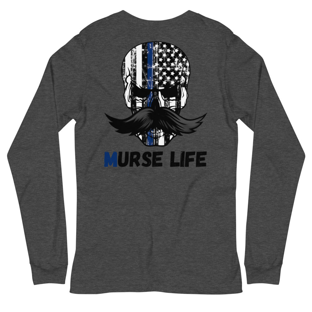 Thin Blue Line Skully Long Sleeve Tee Murse Life male nurse, murse life, Shirt murse