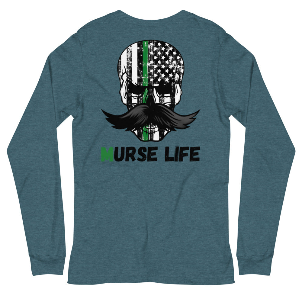 Thin Green Line Skully Long Sleeve Tee Murse Life male nurse, murse life, Shirt murse