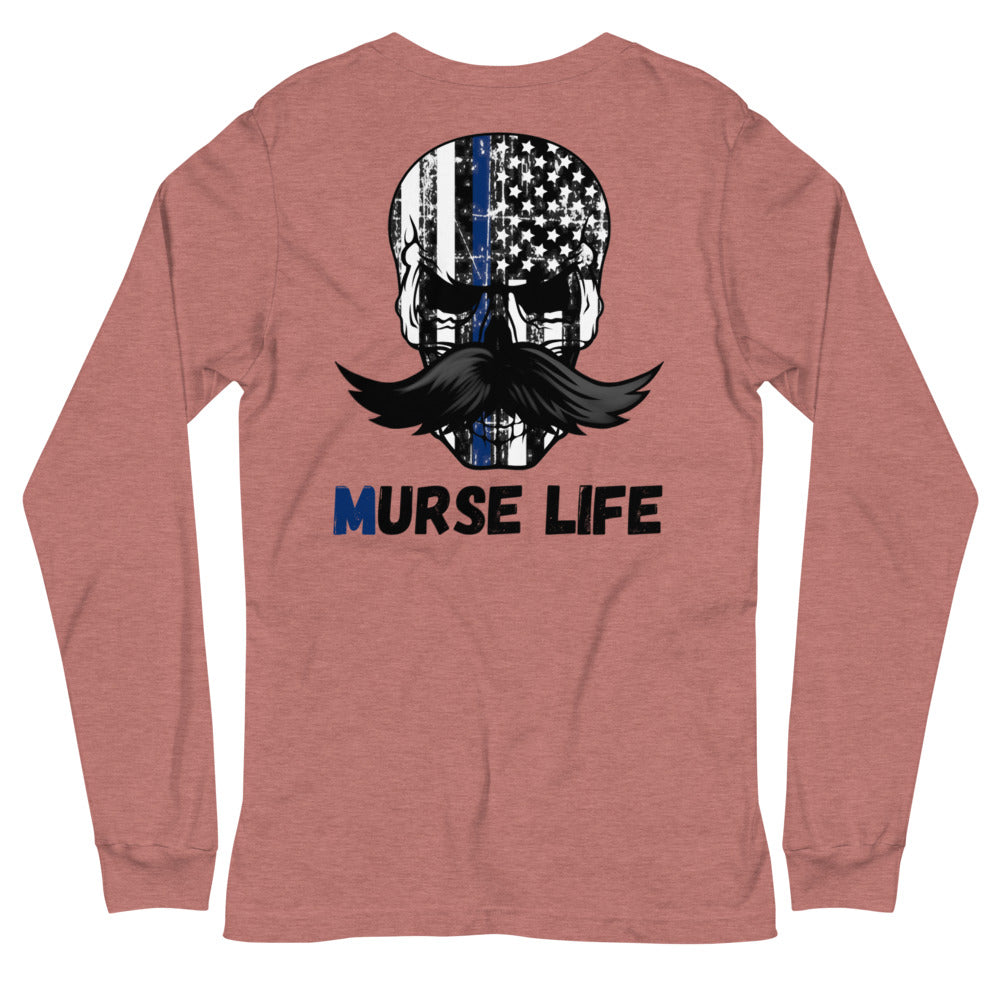 Thin Blue Line Skully Long Sleeve Tee Murse Life male nurse, murse life, Shirt murse