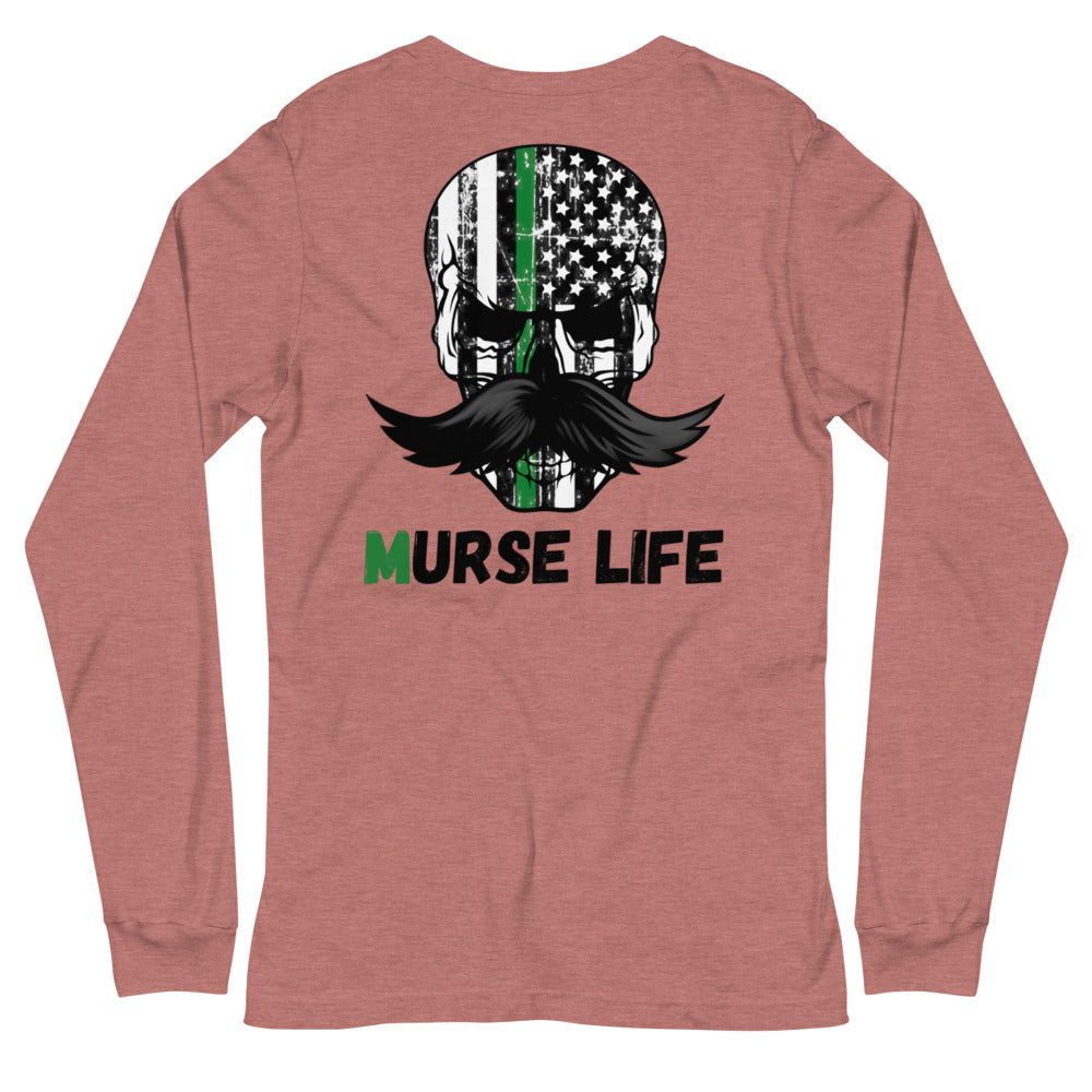 Thin Green Line Skully Long Sleeve Tee Murse Life male nurse, murse life, Shirt murse