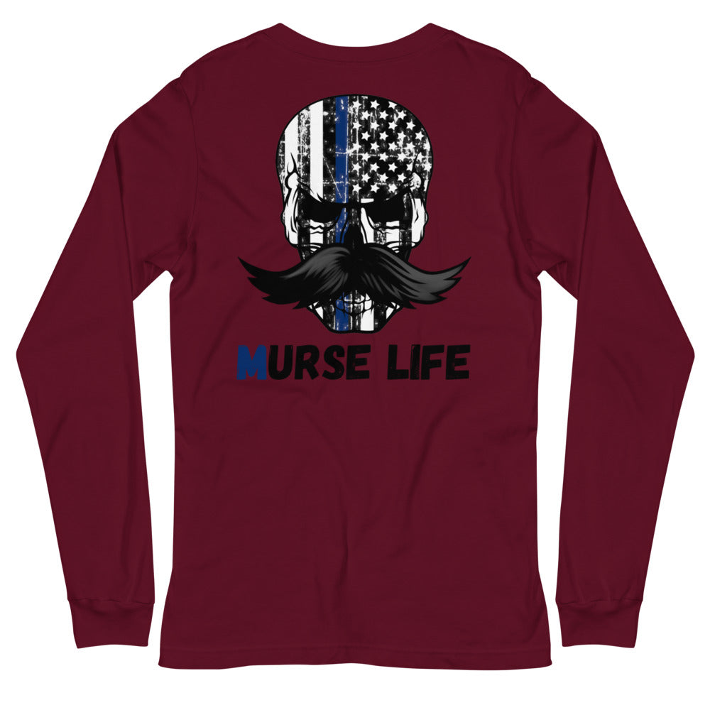 Thin Blue Line Skully Long Sleeve Tee Murse Life male nurse, murse life, Shirt murse