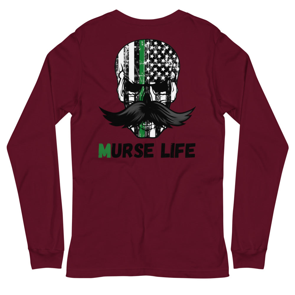 Thin Green Line Skully Long Sleeve Tee Murse Life male nurse, murse life, Shirt murse