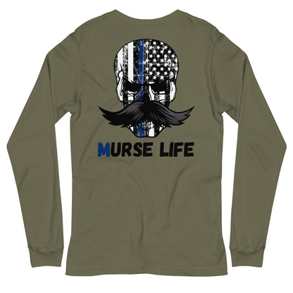 Thin Blue Line Skully Long Sleeve Tee Murse Life male nurse, murse life, Shirt murse