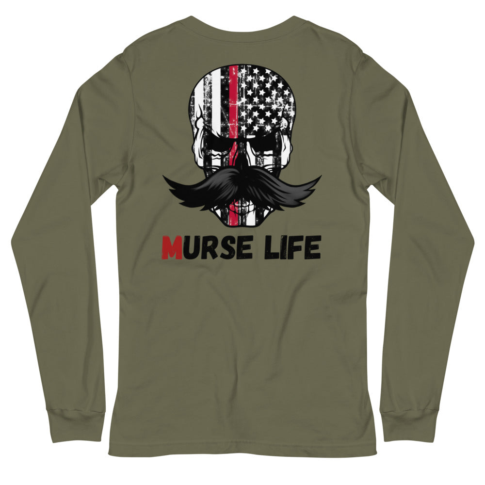 Thin Red Line Skully Long Sleeve Tee Murse Life male nurse, murse life, Shirt murse