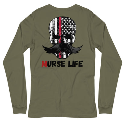 Thin Red Line Skully Long Sleeve Tee Murse Life male nurse, murse life, Shirt murse