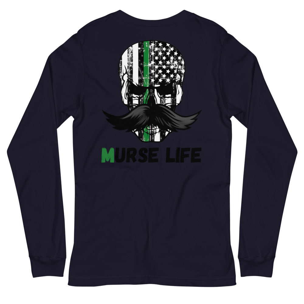 Thin Green Line Skully Long Sleeve Tee Murse Life male nurse, murse life, Shirt murse