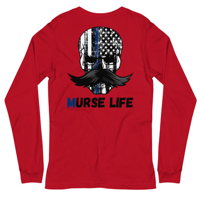 Thin Blue Line Skully Long Sleeve Tee Murse Life male nurse, murse life, Shirt murse