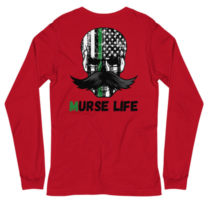 Thin Green Line Skully Long Sleeve Tee Murse Life male nurse, murse life, Shirt murse