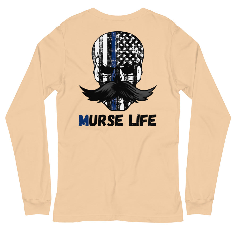 Thin Blue Line Skully Long Sleeve Tee Murse Life male nurse, murse life, Shirt murse