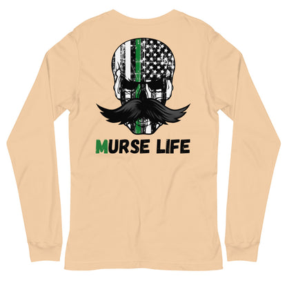 Thin Green Line Skully Long Sleeve Tee Murse Life male nurse, murse life, Shirt murse