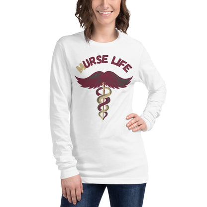 Ladies Garnet and Gold Long Sleeve Tee Murse Life male nurse, murse life,  murse